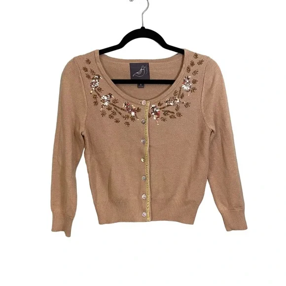 Knitted Dove Sweaters Knitted Dove Tan Sequin Embellished Long
